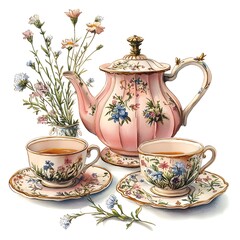 Elegant pastel vintage tea set with floral detailing