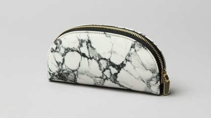 A chic marble-patterned small makeup bag with a modern aesthetic on a white background