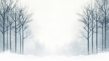 Fototapeta premium Winter forest with bare trees and snowfall 