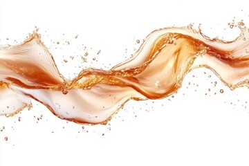Fototapeta premium Dynamic Amber Liquid Splash Against White Backdrop Capturing Motion and Transparency for Beverage or Abstract Concepts