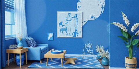 Blue Living Room Interior Design Cozy Home Decor Modern Apartment