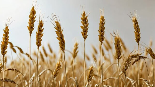 Golden ripe oat plant ears on a white background, separated from the backdrop. Selective focus.