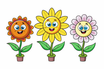 Set of Flower Vectors in Different Styles on White Background