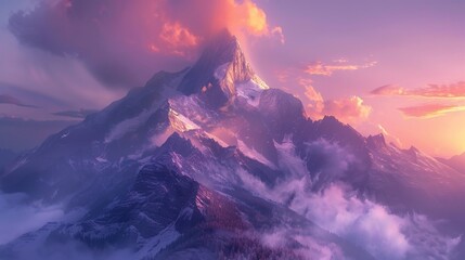 Majestic Mountain Peak Bathed in Soft Pastel Colors at Dusk