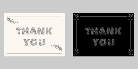 Thank you text cards. Line style. Vector illustration. 