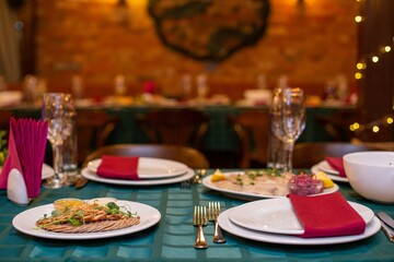 set table with snacks and cutlery