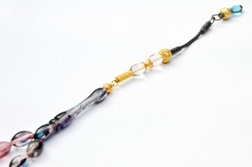 Colored and gold beads sequenced, short rosary, tespih tesbih