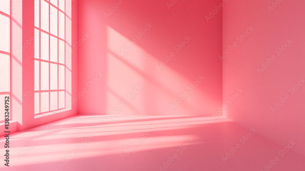 Poster Sunlight passing through window illuminating pink room