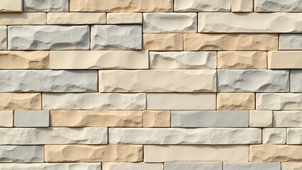 Obraz premium Stone Wall of Rectangular Blocks in Beige, Brown, and Gray Natural Texture and Craftsmanship
