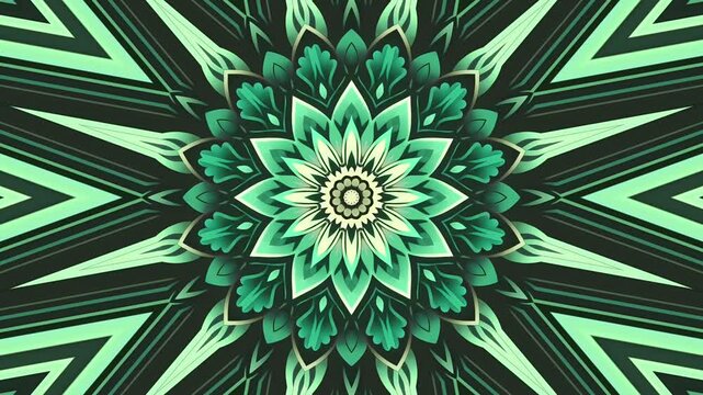 Kaleidoscope animated background green tropical leaves effect for wedding background template