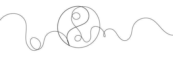 One continuous line drawing of Yin yang symbol sign. Tattoo design. Editable stroke. Outline vector illustration