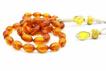 Orange and silver beads sequenced, short rosary, tespih tesbih