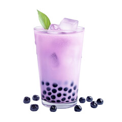 Taro bubble tea with ice isolated on transparent background