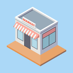 Isometric Style Shopping Building Illustration