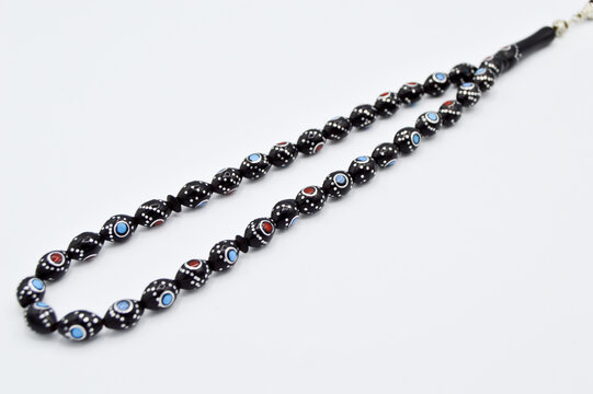 Black and silver beads sequenced, short rosary, tespih tesbih