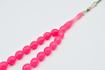 Pink and silver beads sequenced, short rosary, tespih tesbih