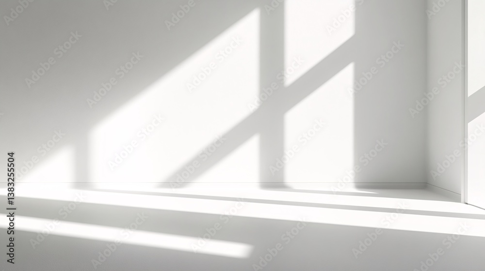 Poster empty white room with window shadows on wall