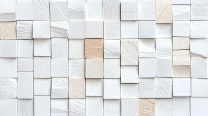 Abstract white ceramic mosaic tile wall texture modern bathroom digital art indoor close-up aesthetic design
