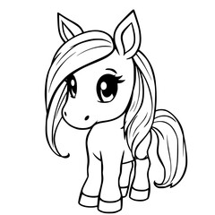 Pony Cartoon Line Art Black and White Illustration