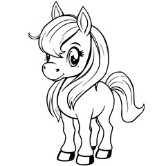 Cartoon Pony Outline Illustration Black and White