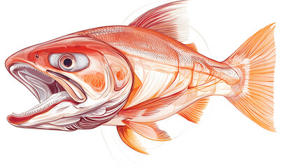 salmon in various forms and production processes, from raw cuts and packaging to cooking, serving, and seafood industry scenes. Generative AI Illustration