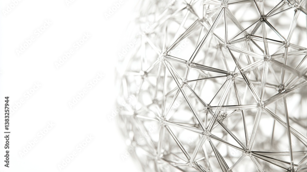 Poster Interconnected metals create a geometric network, forming a complex and visually striking structure against a white background, showcasing intricate patterns and precision.