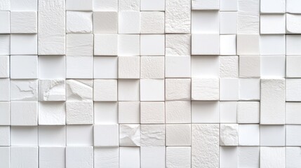 Abstract white ceramic mosaic tile wall texture in indoor setting for minimalist home decor