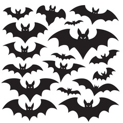 halloween bat, bat various black vector silhouettes 