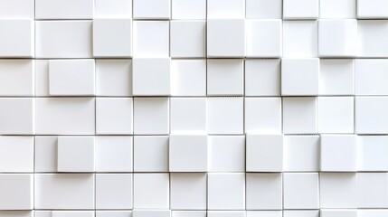 Abstract white ceramic mosaic tile wall texture modern interior design element minimalist space close-up view