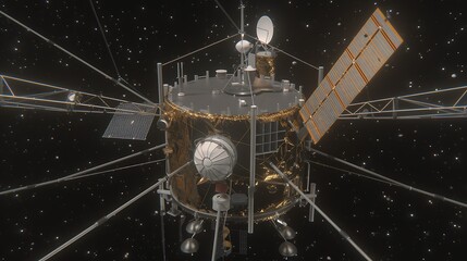 A detailed rendering of a spacecraft floating in outer space