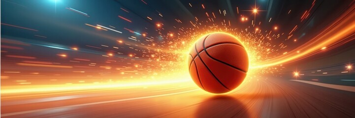 Obraz premium Basketball on fiery speed trail background