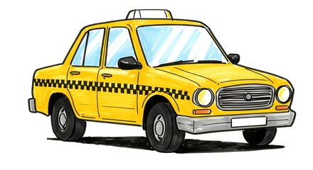 Obraz premium Illustration of Yellow Taxi Cab on White Background for Transport
