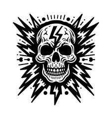 Obraz premium Skull with Lightning Bolt in a Vintage Style Black and White Illustration Graphic Design
