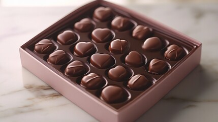 Heart-shaped chocolates in a pink box