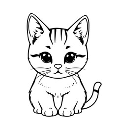 Fototapeta premium Kitten sitting with large eyes and striped fur in a cute cartoon style illustration featuring pet, animal, drawing