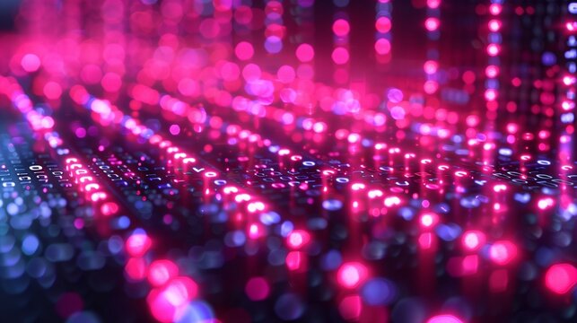 Futuristic Digital Landscape with Neon Lights and Binary Code