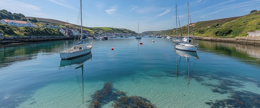 Picturesque harbor with sailboats