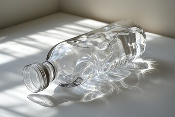 Clear Plastic Water Bottle Lying on Its Side on a Bright Surface