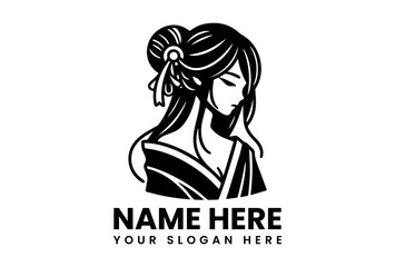 Stylized Geisha Woman Vector Graphic. Circular Frame Cultural Design