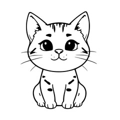 Cute Kitten Sitting Line Art Vector Illustration Black and White