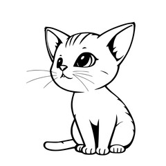 Cartoon Cat Outline Illustration Cute Sitting Kitten Black and White
