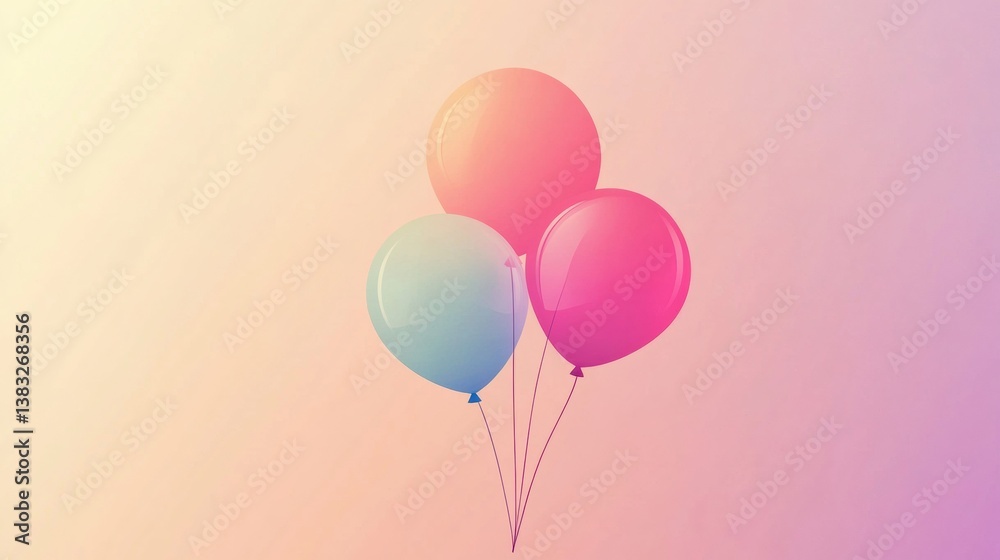 Poster minimalist flat design logo featuring floating balloons with smooth gradients in a festive atmospher