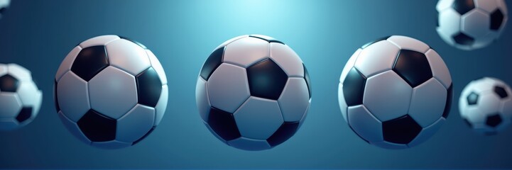 Obraz premium Floating soccer balls with depth on blue backdrop