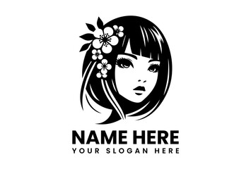 Stylized Geisha Woman Vector Graphic. Circular Frame Cultural Design