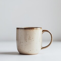 Simple, light beige mug with brown speckled design