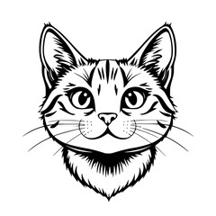 Cat Face Line Art Black and White Portrait