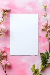 Valentines blank card mockup with pink watercolor background, simple elegance