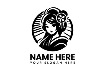 Monochrome Geisha Woman Illustration. Minimalist Cultural Art
