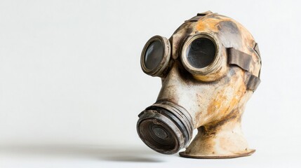 Vintage weathered gas mask isolated on white background.