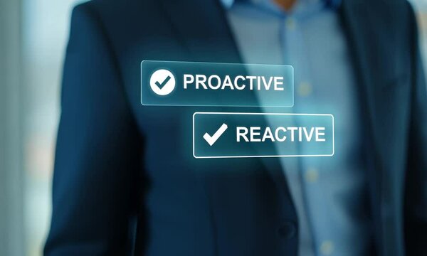 Proactive or reactive solution initiative concept. Person ticking a checkbox with the text proactive.